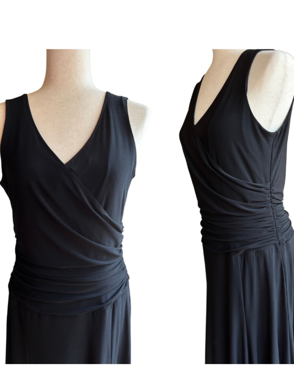 Jones New York Black Ruched Wrap Style Midi Dress Size 12 Black - Picture 3 of 5